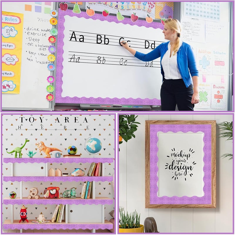 Aurtho 60FT Shine Scalloped Bulletin Board Border- Purple Bulletin Board Border, Shiny Purple Trim Decorative Roll for Classroom, School, Office, Home - Image 2